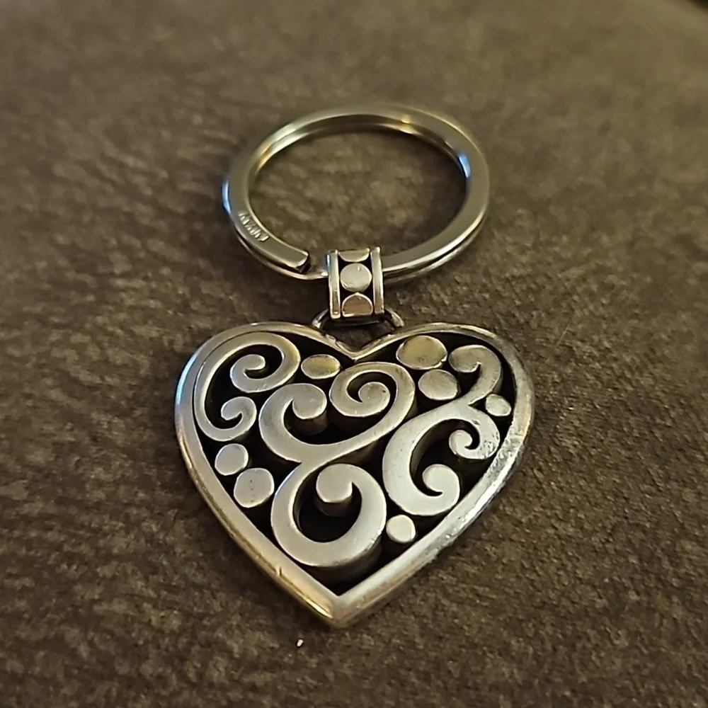 BRIGHTON Silver Plated Scroll Heart Keychain Purse Charm